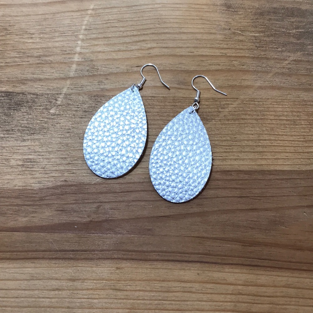 Handmade Silver Leather Teardrop Earrings